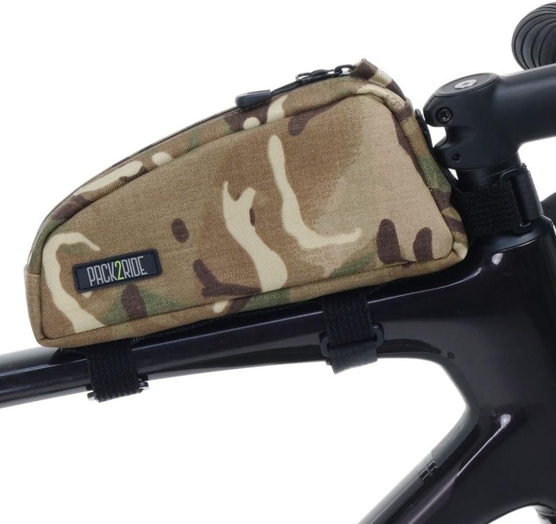 PACK2RIDE Toprock Frame Bag - Water Resistant, Durable Cordura Fabric & Bicycle Daily Essentials Holder - TopTube, Frame Storage, Bikepacking for Road, Gravel Cycling - Multicam Camo (1 L) - Image 1
